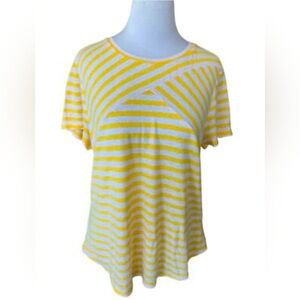 Talbots Yellow and White Striped Short Sleeve Top